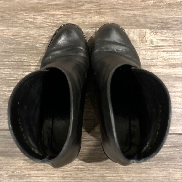 Robert Cleregie Leather Ankle Boot 5.5 Black Double Gold Brass Buckle Block Heel - Picture 11 of 13